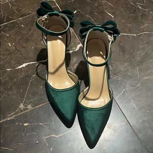 Elegant Green Satin Ankle Strap Heels